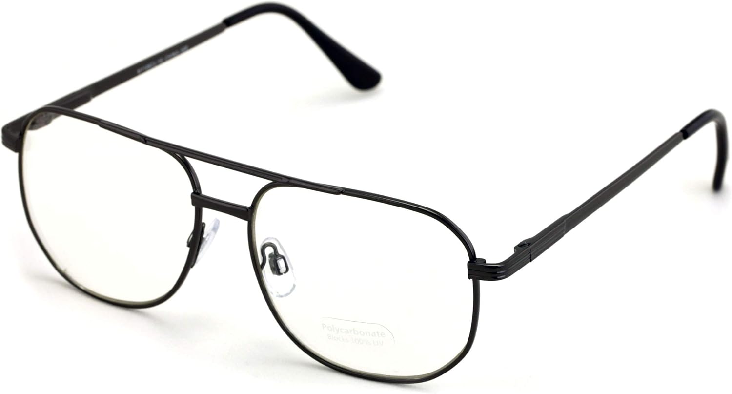 Metal Aviator Clear Len Glasses - Big Lens Spring Hinge Square Fashion Gold Gunmetal