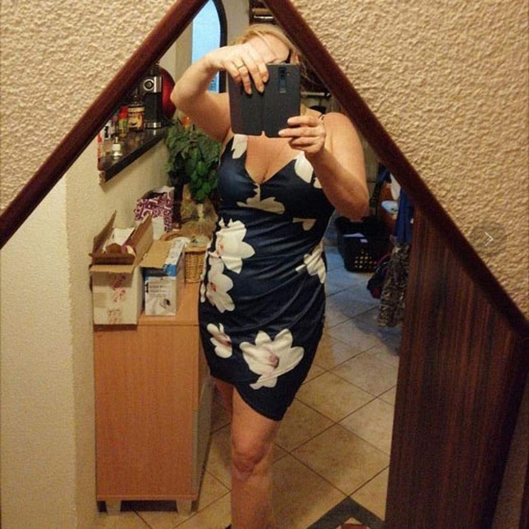 Pinsparkle Women Summer Backless Floral Sleeveless Spaghetti Strap Hip Dress Dresses Navy Blue