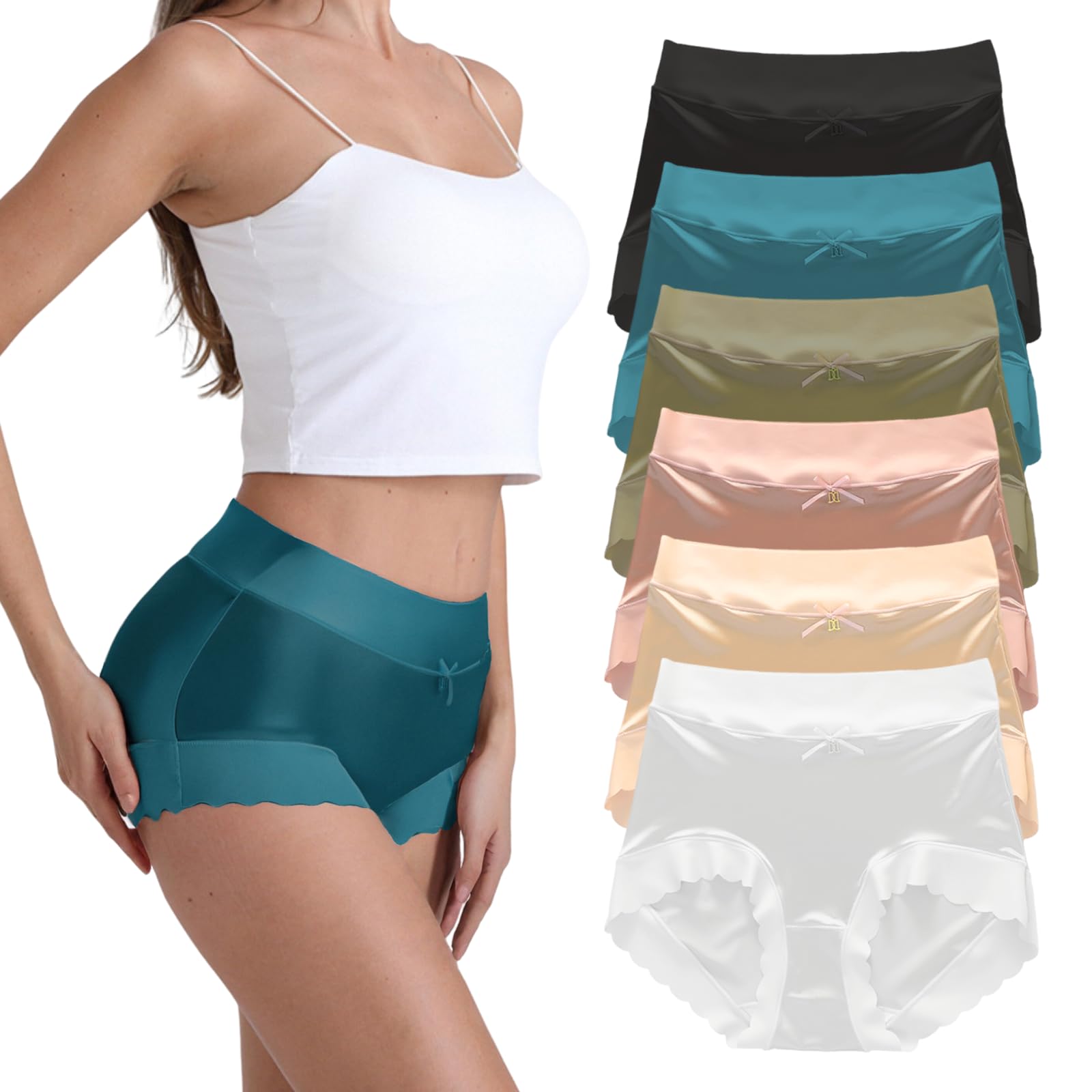 Photo 1 of 6 Pack Silky Smooth Satin High Waist Underwear for Women, Silk-Lined Comfort Frozen Silk Panties with Silky Tactile Touch (US, Alpha, Medium, Regular, Regular, Multicolor)