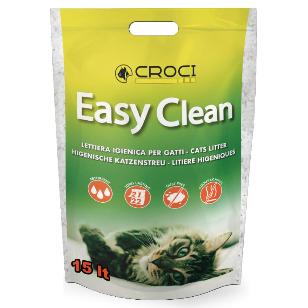 Croci Easy Clean - Silicon Cat Litter - Sand Litter for Cats in Silicon Crystals - High Absorption and Easy to Clean Cat Litter, 15 Lt