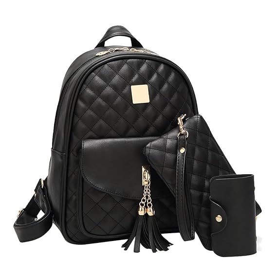 Pawaca Damen Rucksack,Kleiner Rucksack PU Leder Rucksack - Schwarz