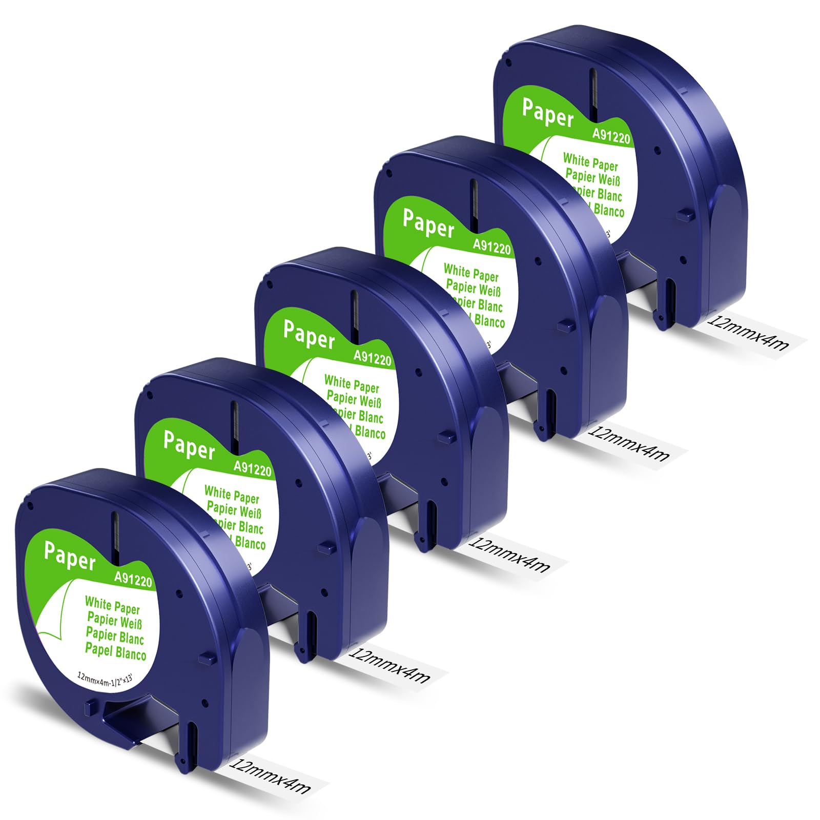 Upwinning 91200 Paper Label Tape 12mm x 4m Compatible with Dymo Letratag Tape White Paper 12mm Refills Compatible for Dymo Letratag LT100H XR LT100T 200B, 5X