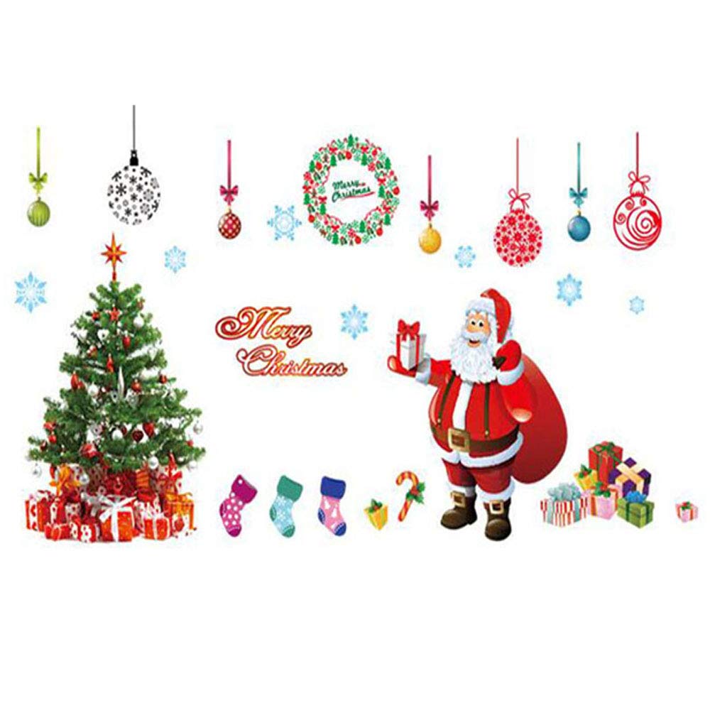 Tenrany Home 2 Pack Christmas Wall Art Stickers, DIY Large Window Mural Decals Red Santa Claus Xmas Tree Gifts Wall Clings for Xmas Kids Home Decorations Ornaments