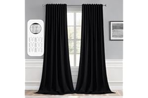 MIULEE 2 Panels Back Tab Blackout Curtains 96 Inch Long for Living Room Bedroom, Halloween Black Rod Pocket/Pinch Pleated Thermal Insulated Room Darkening Light Blocking Floor to Ceiling Curtain/Drape