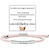 Be Kind of a Bitch Tube Bracelet, Adjustable Braided Rope Handmade Engraved Inspirational Stainless Steel Best Bitches Motivational Gifts for Women
