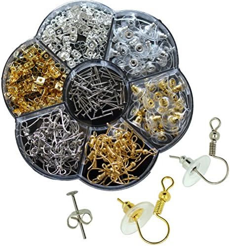 360 Pcs 7 Styles Earring Pins and Backs Kit,Hypo Allergenic Steel Earring Hooks &amp; Bullet Clutch Earring Backs with Pad,Sterling Earring Ear Safety Backs Earnuts Earring Findings