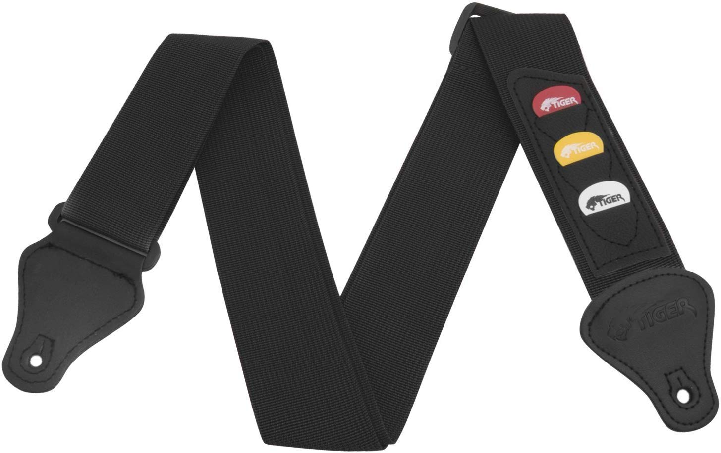TIGER STP4-BK Guitar Strap with Plectrum Holders Black