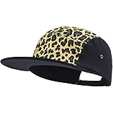 Gvatasz Snapback 5 Panel Hat for Men Women Classic Flat Bill Baseball Cap Trucker Hat Leopard Print Hip Hop Biker Board Cap