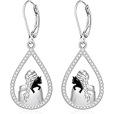 Black Cat Earrings for Women Dangle 925 Sterling Silver Halloween Black Lady Cat Teardrop Leverback Cute Earrings Jewelry Gifts