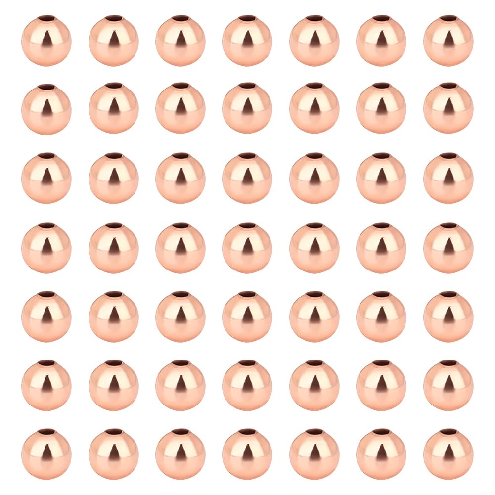 PH PandaHall 150 pcs 5mm Brass Round Beads, Rose Gold Spacer Ball Beads for Bracelet Necklace Jewellery DIY Craft Making Rose Gold Color
