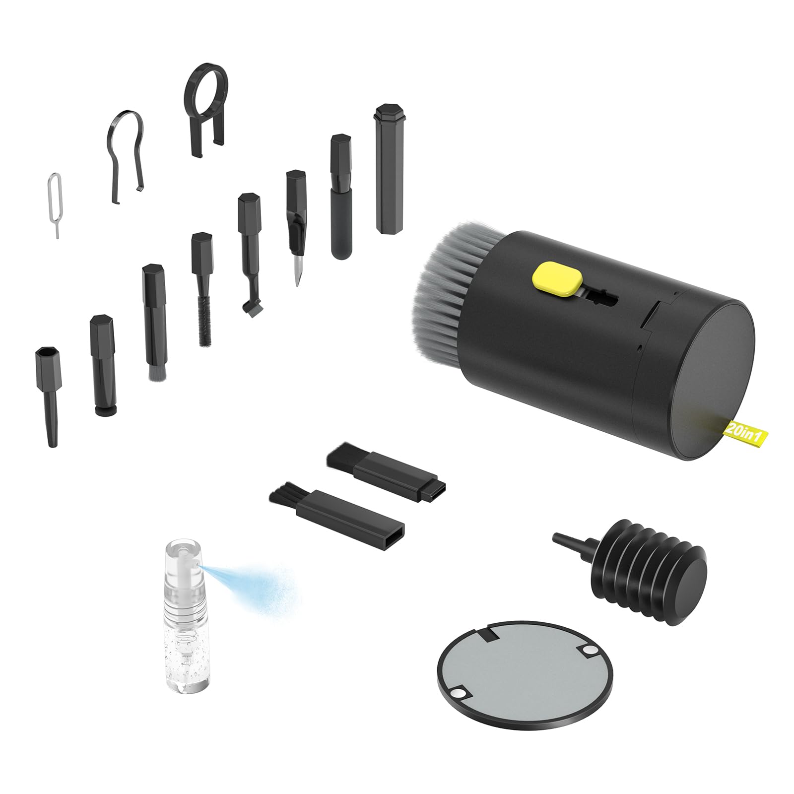 Tastatur Reinigungsset, 20 in 1 Screen Cleaner Kit Handy, Tastaturreiniger mit Bürste Keyboard Cleaner, Laptop Cleaner for Tablet, Computer, PC-Monitor, Kamera-Schwarz 7