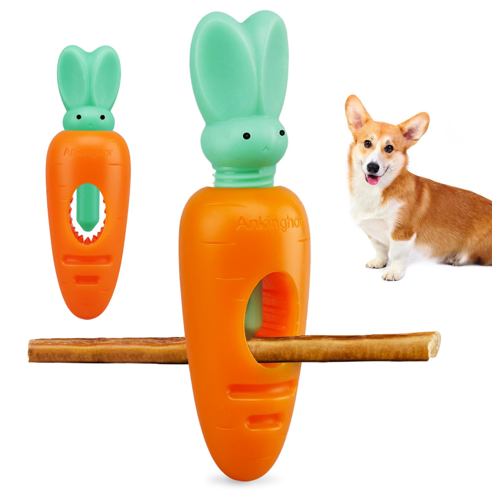 Photo 1 of Ankinghor Bully Stick Holder for Dogs, Durable Dog Bone Yak Treat Chew Holder, Prevent Choking Safety Device for Pups Small Medium Dogs - No More Swallowed Ends (Bunny&Carrot Style-7in)