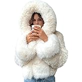 Wyeysyt Women's Faux Fur Coats with Hood Winter Warm Cropped Hoodie Jacket Long Sleeve Thick Short Outerwear with Pockets