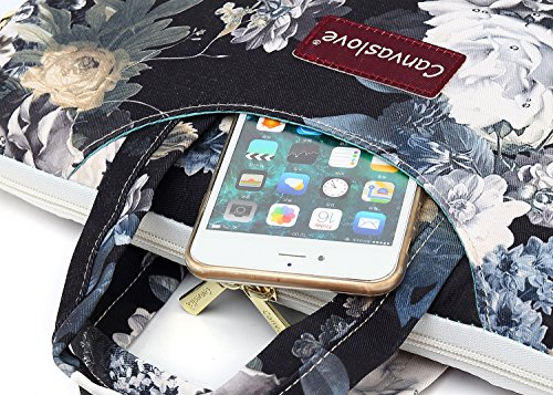 Canvaslove White Flower Waterproof 13 inch Canvas Laptop Shoulder Messenger Bag Case Sleeve for 11 inch 12 inch to 13.3 inch laptop Chromebook Macbook Air Pro 13 computer notebook carrying Case Bag - Thumbnail 3