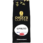 Chicky's Coffee Espresso Blend, Medium Roast, Whole Bean or Ground, Small Batch Roasted, 12 oz (Ground)