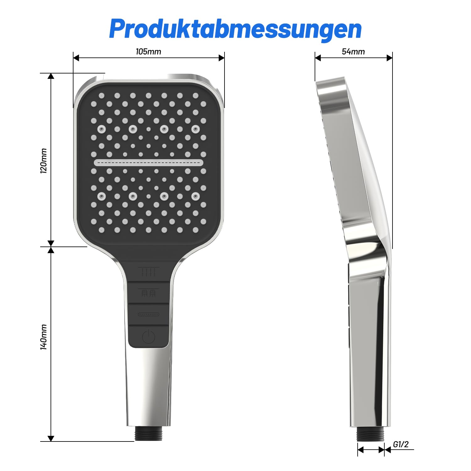 VEHHE Duschkopf Wassersparend, 7 Strahlarten Duschkopf Regendusche mit Stopptaste, Einhand-Einstellung und Anti-Stau-Silikondüse, Gross Duschbrause Druckerhöhend（Silber） 8