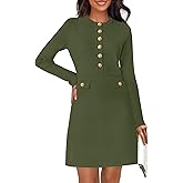 MEROKEETY Women's Fall 2026 Long Sleeve Bodycon Sweater Dress Button Crew Neck Winter Formal Mini Dresses