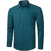 HISDERN 101C Men's Dress Shirts Long Sleeve Easy Care Quick Dry Breathable Regular Fit Formal Business Casual S-4XL