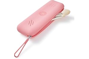 NELSHP Large Travel Makeup Brush Holder, Silicon Portable Cosmetic Brushes Organizer, Soft Makeup Tools Pouch, Travel Makeup Essentials (Rose Pink)