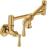 Moen Brushed Gold Traditional Double Jointed Wall Mount Swing Arm Folding Pot Filler Kitchen Faucet, S664BG
