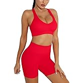 DADAB Workout Sets Two Piece Outfits for Women Clothes Gym Yoga Seamless Racerback Sports Bra Tank Tops with Biker Shorts