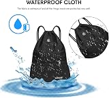 SAWANS Drawstring Gym Bag Waterproof Pocket Zipper Sack Black view 3