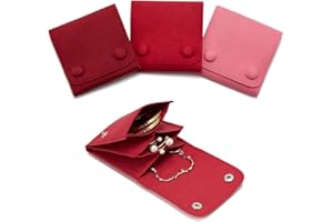 WSXBAGY Small Jewelry Bags 3 Pcs Microfiber Jewerly Rolls Small Bags for Jewelry Gift Bags Jewelry Organizer Pouch with Snap Button for Bracelet Rings Necklace for Traveling Gifting, 3"x3", Red