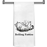 WDSFHYJK Funny Retro Cat Kitchen Towels, Cat Lover Mom Lady Gifts for Women, Rolling Fatties Kitten Decorative Hand Tea & Dish Towels for Bathroom Kitchen, 16x24 Inch