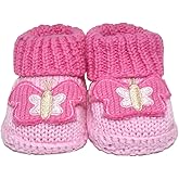 Shag Wear Newborn Baby Girl Butterfly Knit Socks Pink, Soft and Cozy Cute Design with Folded Cuff 100% Cotton