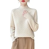 RUCPUW 100% Merino Wool Sweaters for Women's Fall Winter Knitted Thick Pullover Long Sleeves Loose Warm Turtleneck(WQ703)