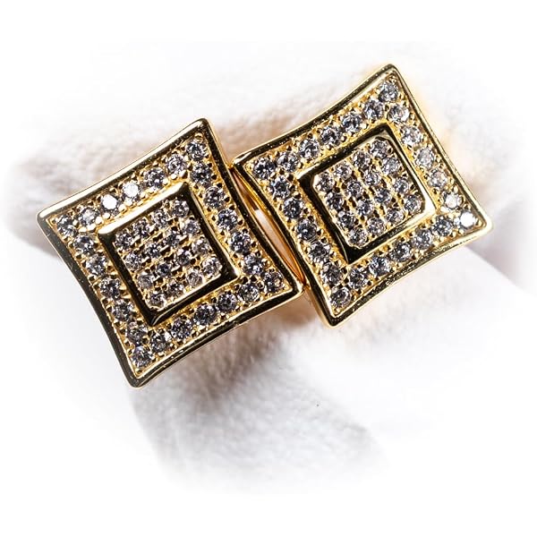 Hip Hop Iced out Men 18K Gold Square Kite Screw Back Hypoallergenic 925 Sterling Silver Stud Earrings with Simulated Diamond