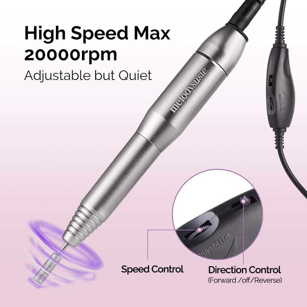 MelodySusie Portable Electric Nail Drill, Compact Efile Electrical Professional Nail File Kit for Acrylic, Gel Nails, Manicure Pedicure Polishing Shape Tools Design for Home Salon Use, Silver: Beauty
