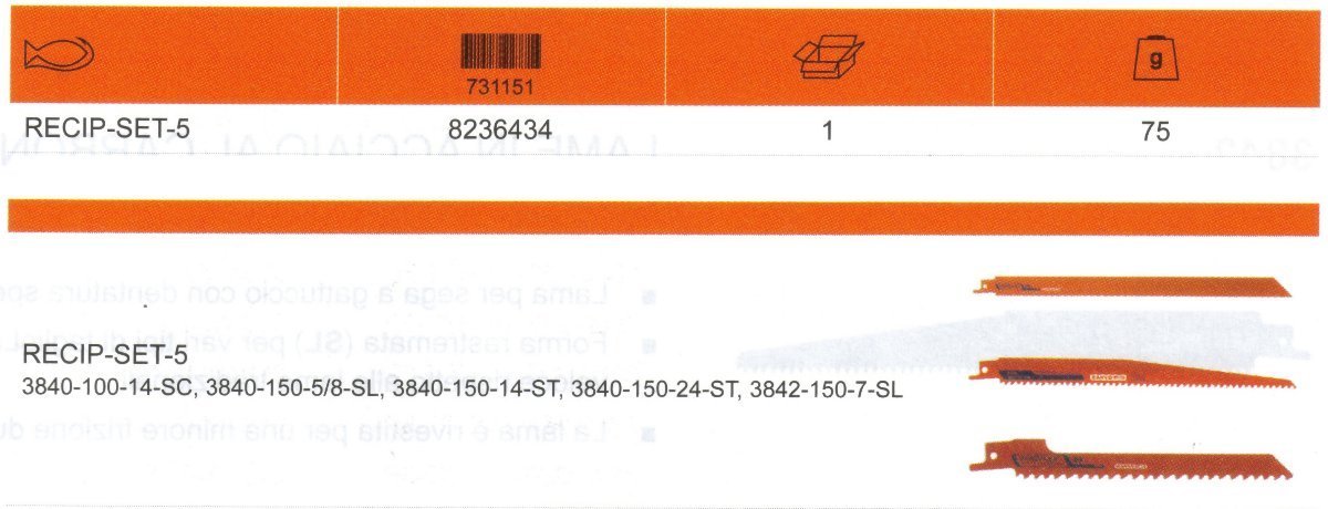 Bahco RECIP-Set-5"Sandflex" Bi-Metal Blade Set, Multi-Colour, Set of 5 Piece