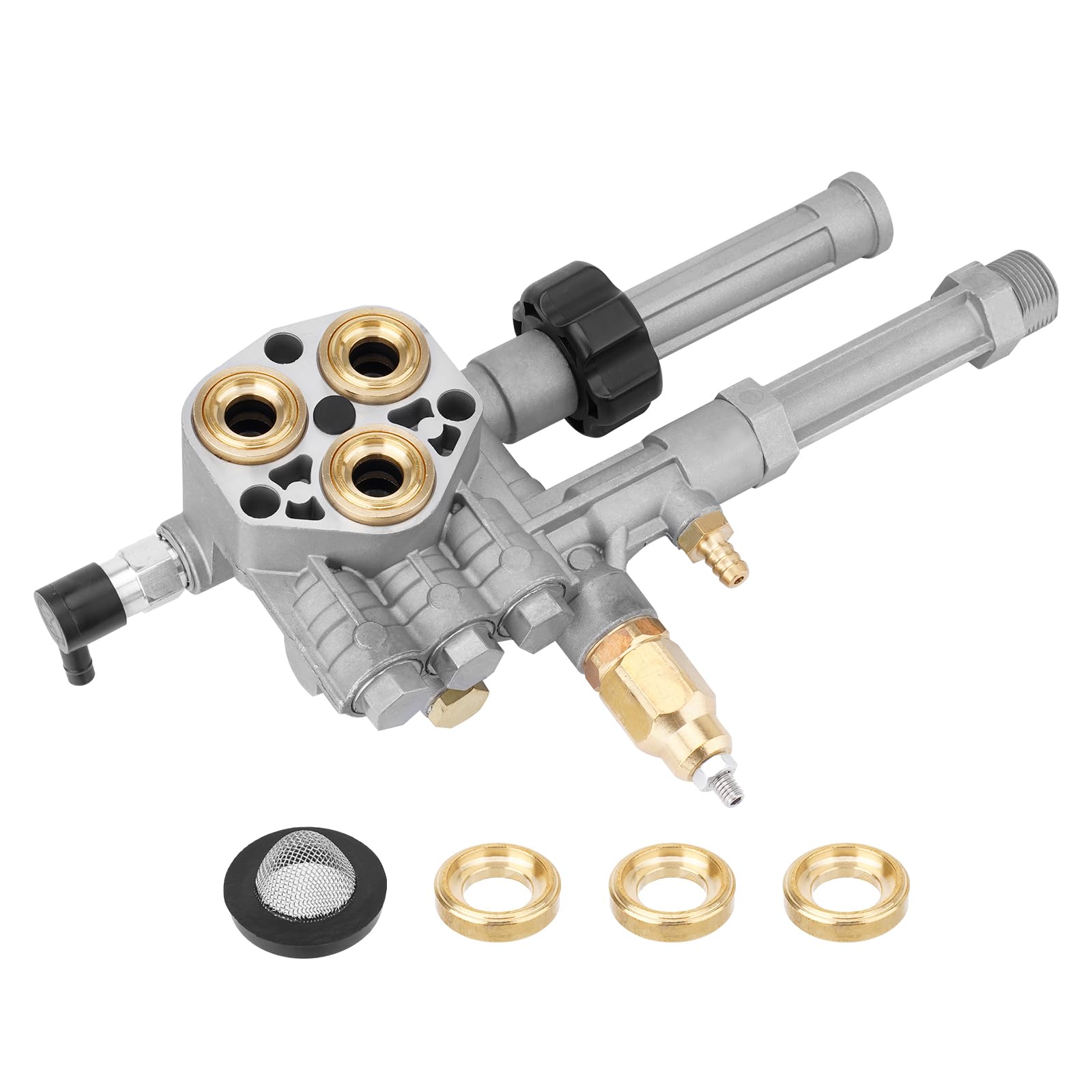 Photo 1 of Pressure Washer Complete Pump Head Assembly Compatible with AR43361 AR Pump SRMW2.4G28 SRMW2.3G28 with Unloader & Thermal Relief Valve