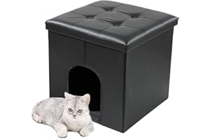 MEEXPAWS Cat Litter Box Enclosure Furniture Hidden, Small Cat Washroom Bench Storage Cabinet 20'' x 20'' x 20''| Dog Proof | Waterproof Inside | Easy Clean | Easy Assembly | Odor Control(Black)