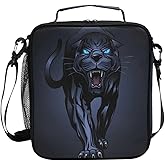 ZOEO Lunch Box, Angry Black Panther Prep Kids Cooler Insulated Lunch Bag Tote Freezable Shoulder Strap Waterproof Picnic Meal for School Office