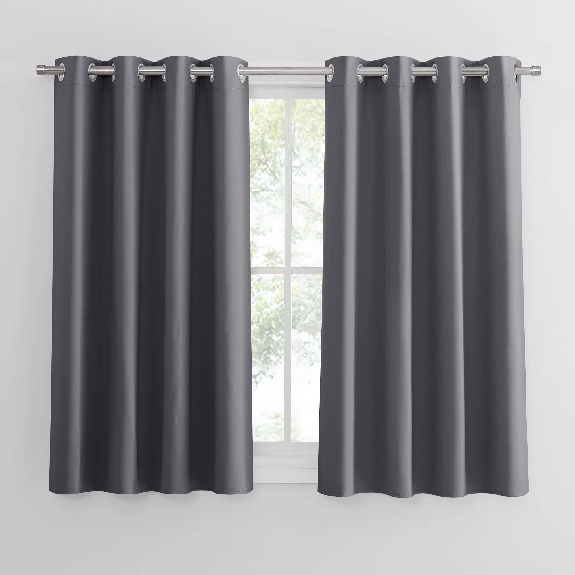 PONY DANCE Grey Blackout Curtains for Bedroom Eyelet Thermal Insulated Room Darkending Curtains Energy Saving Light Blocking Privacy Window Treatment for Kids & Nursery, 2 Panels, 52 x 45 Inch, Gray