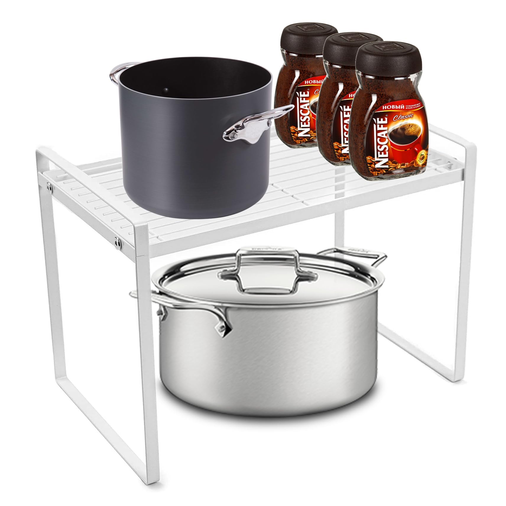 Spesh Kitchen Cupboard Shelf Organiser 33x21x23.5cm Counter Organiser Shelf Insert Cabinet Metal Rack for Kitchen Bedroom Bathroom(White)