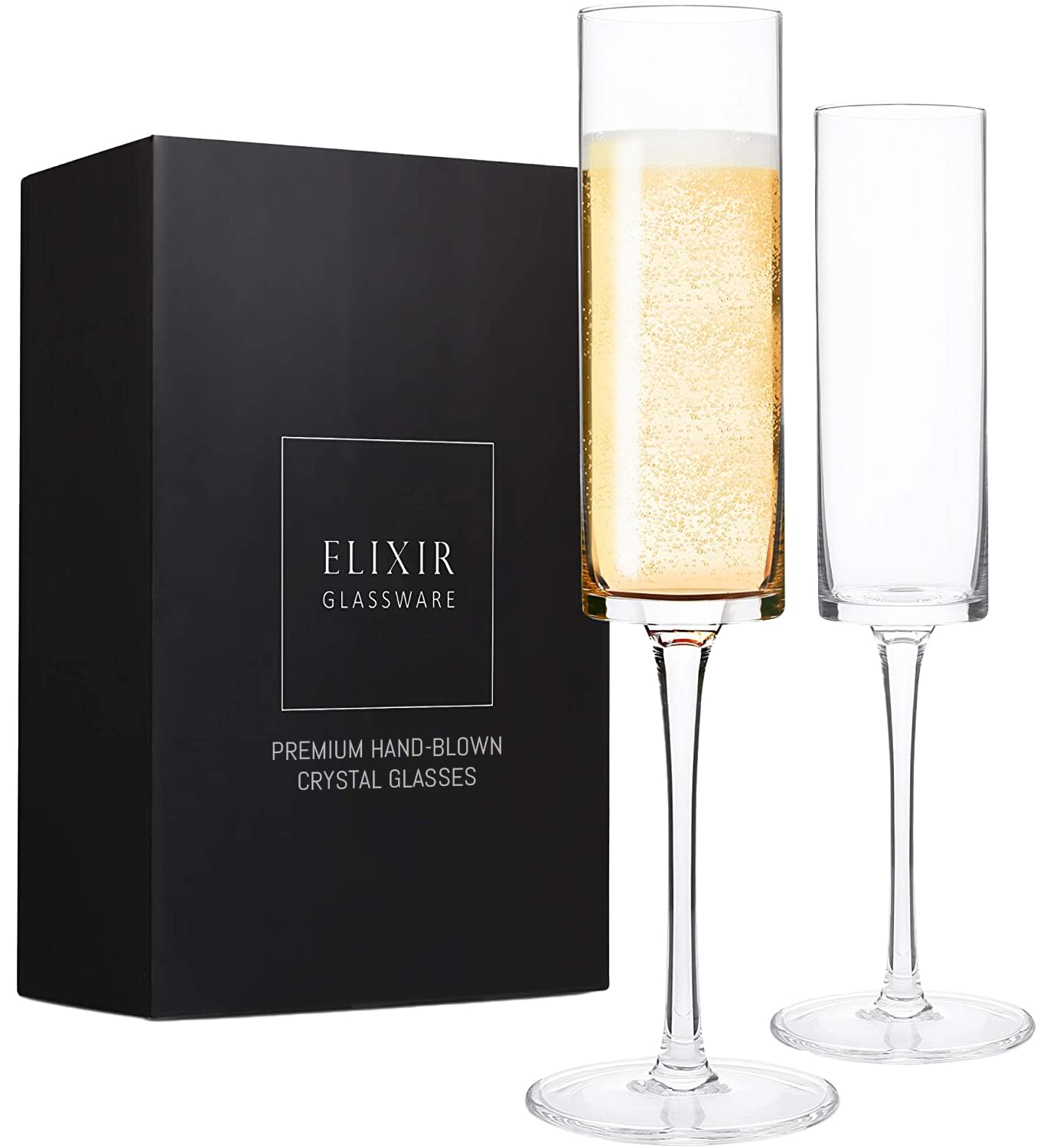 Crystal Champagne Flutes Set of 2 - Edge Champagne Glasses, Prosecco Glasses - Modern & Elegant Gift for Women, Men, Wedding, Anniversary, Christmas, Birthday - 180ml, 100% Lead-Free Crystal