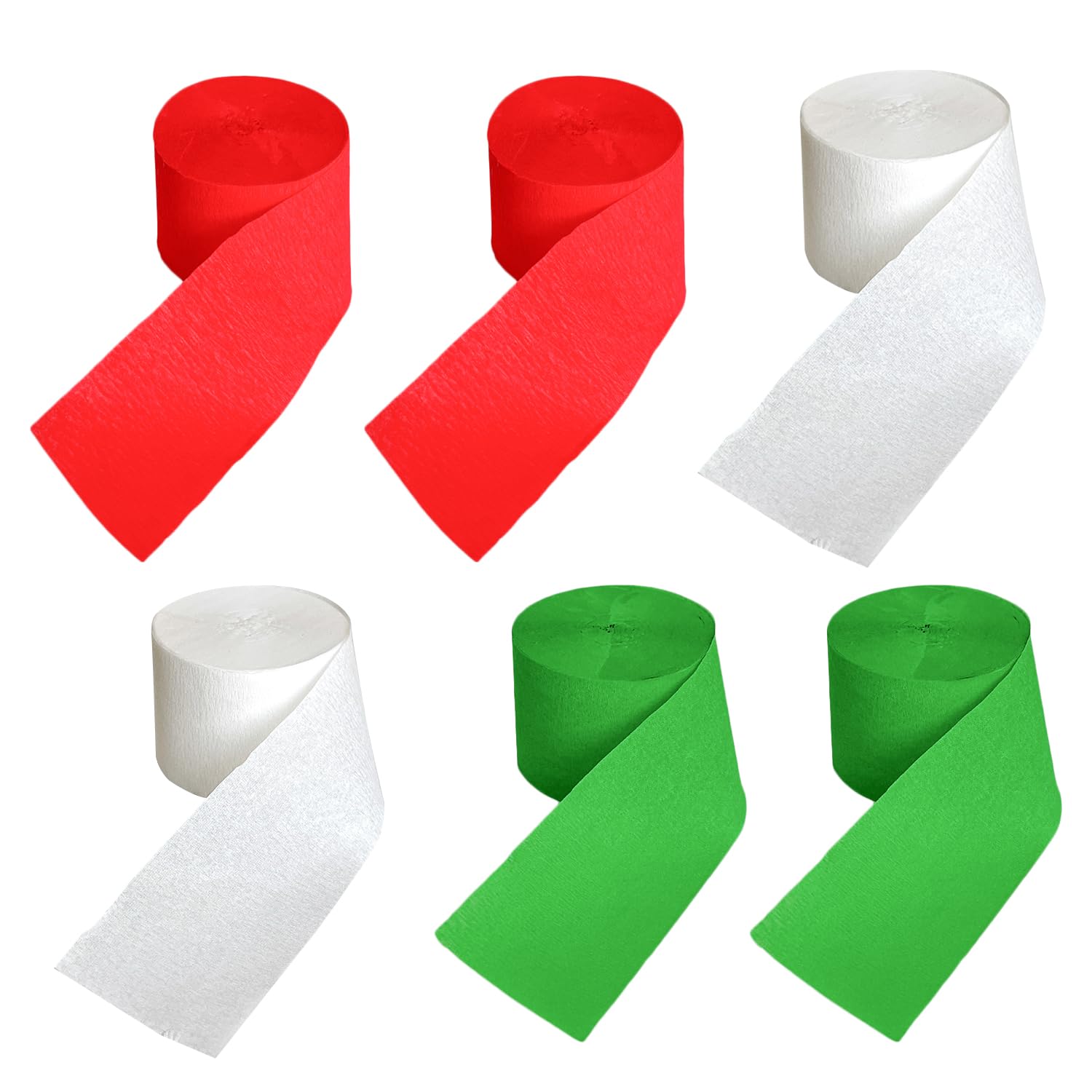 HIXNUG 6 Rolls Christmas Crepe Paper, 4.5cm x 10m, Green, Red, White, Gold, Silver, Christmas Occasion, Craft & Art Projects, Decorative Wrapping