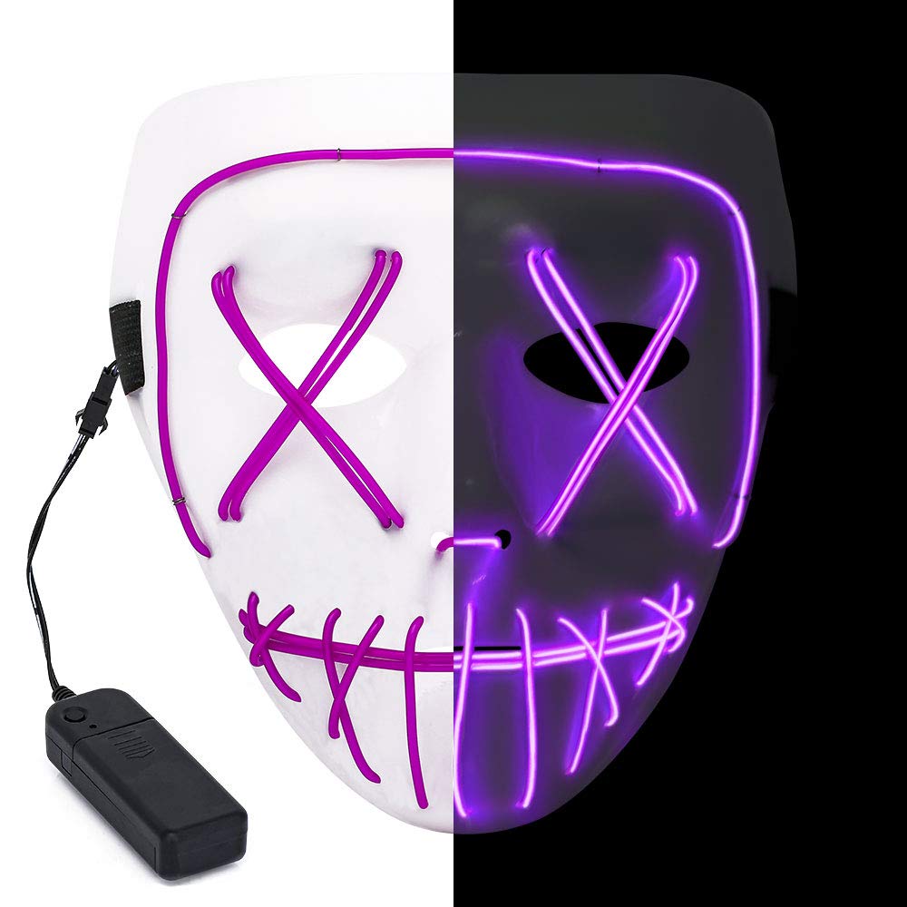 Halloween LED Glow Mask 3 Modes EL Wire Light Up The Purge Movie