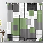 LB Grey and White Striped Geometric Shower Curtain Decor, Abstract Mid Century Sage Green Shower Curtains for Bathroom 72X72 inch Polyester Fabric Bathroom Decoration Bath Curtains Hooks Included