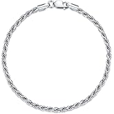 LELOUCHY Solid 925 Sterling Silver 2MM/4MM Rope Chain Bracelet for Men Women,with Lobster Claw Clasp,Made in Italy 6.5/7/7.5/8 Inch