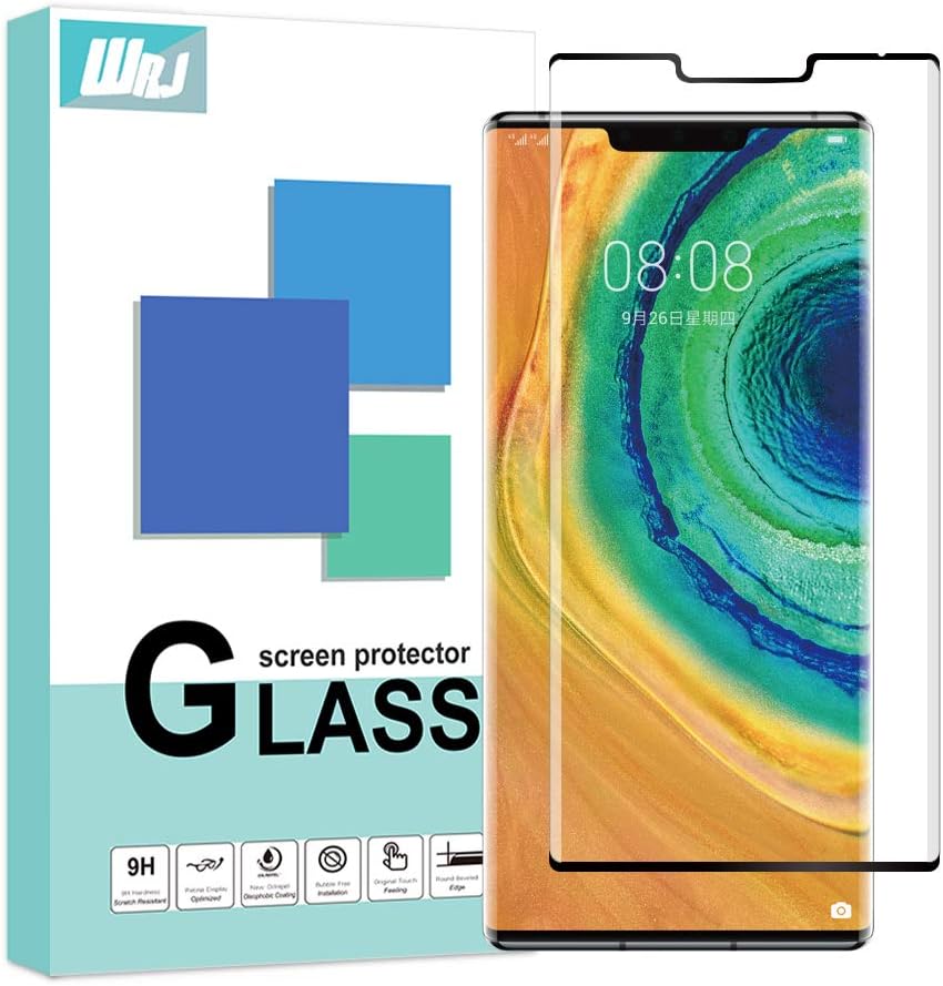 [2 Pack] WRJ for Huawei Mate 30 Pro Screen Protector,HD Clear 3D Full Screen Protection [ Bubble-Free ] [ Anti-Fingerprints ] 9H Tempered Glass Film (Black)