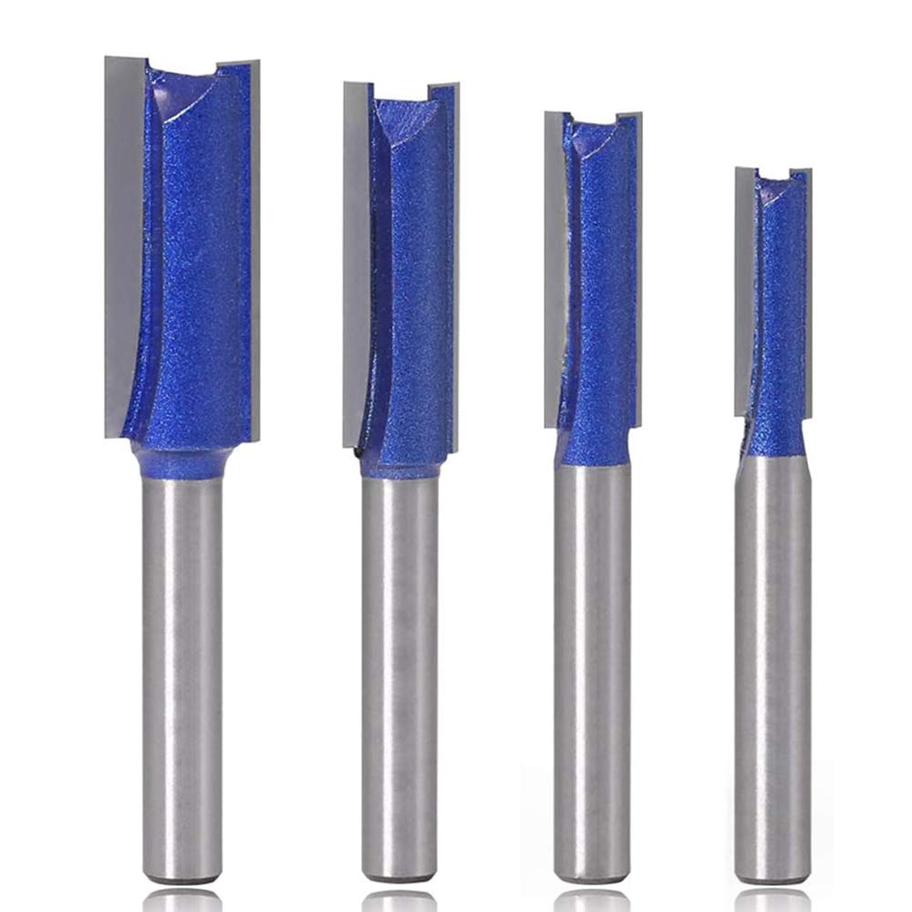 Mesee 4 Pieces Double Flute Straight Router Bit Set 1/4 Inch Shank Industrial Grade Tungsten Carbide Trimming Milling Cutter Woodworking Tools, Cutting Dia. 1/4", 5/16", 3/8", 1/2"