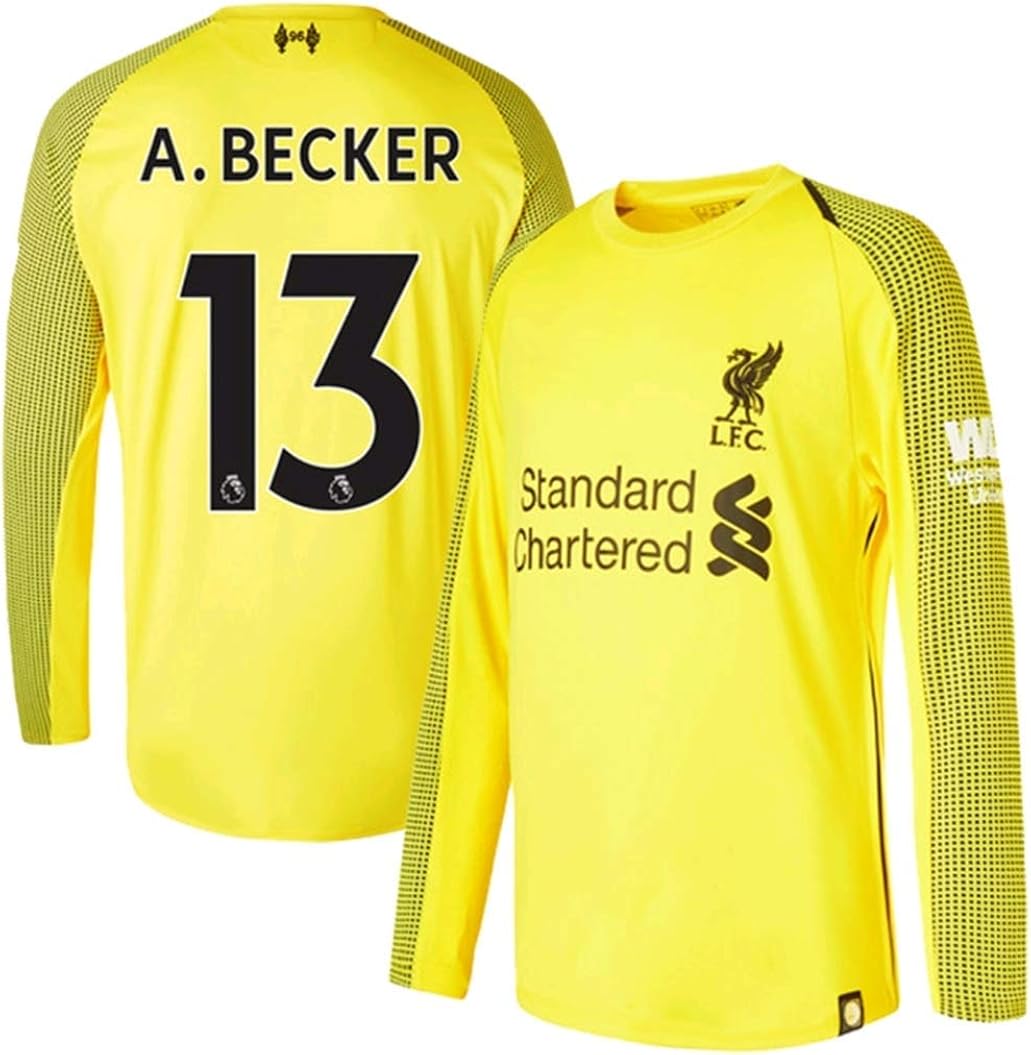 ZXAOYUAN Alisson Becker #13 Men's Goalkeeper Long Sleeves Jersey & Short Kit Yellow (L) | Amazon.com