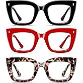 Hubeye 3 Pack Oprah Style Reading Glasses Oversized Readers Blue Light Blocking Computer Eyewear With Spring Hinge