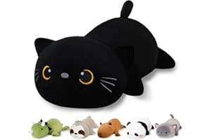 Finebee Weighted Black Cat Stuffed Animals, Cute Weighted Black Cat Plush, Soft Stuffed Weighted Plushie Pillow Gifts for Girls Boys(9.8" 0.8Lbs)