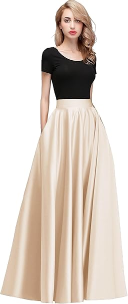 Honey Qiao Women Satin Skirts Long Floor Length High Waist Fomal