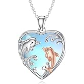 OUTANG Moonstone Dolphin Necklace for Women 925 Sterling Silver Heart Dolphin Pendant Hawaiian Ocean Moonstone Jewelry Gifts for Daughter